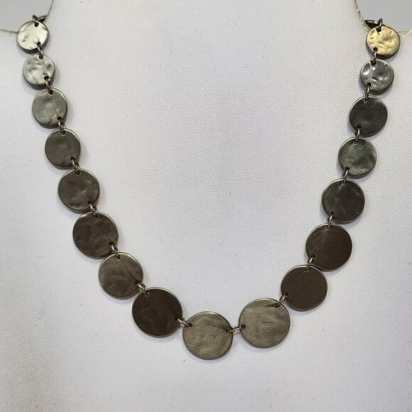 Loft Hammered Concentric Circle Silver Tone Necklace Signed Everyday Jewelry - Picture 1 of 5